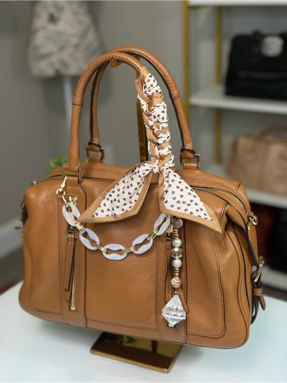 Michael Kors Julia Pebbled Leather Satchel with Scarf Accent